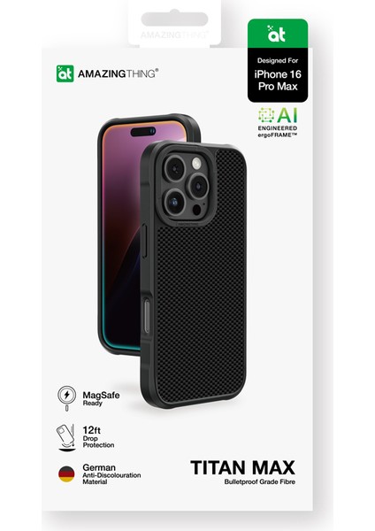 iPhone 16 Pro Max Kılıf Magsafe Özellikli 1500D Aramid Fiber Amazingthing Titan Max Serisi Siyah