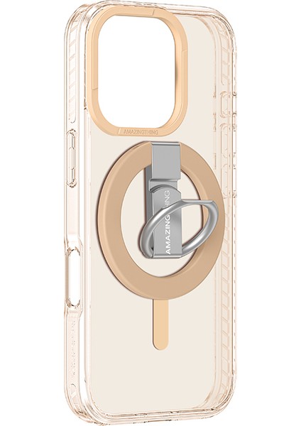 iPhone 16 Pro Max Kılıf Magsafe Özellikli Yüzük Standlı Amazingthing Titan Pro Serisi Rose Gold