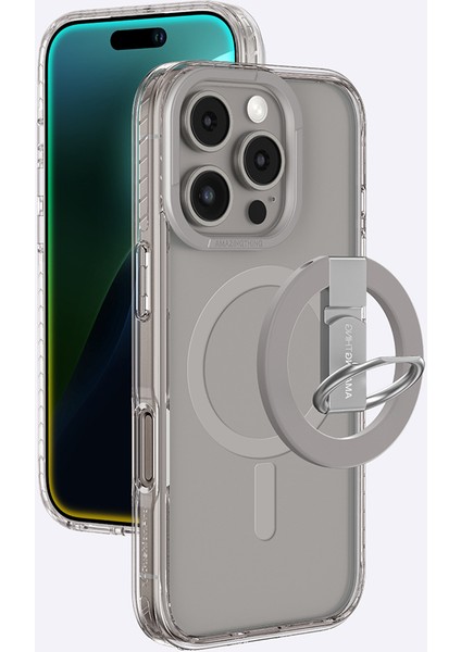 iPhone 16 Pro Kılıf Magsafe Şarj Özellikli Yüzük Standlı Amazingthing Titan Pro Serisi Kapak Gri