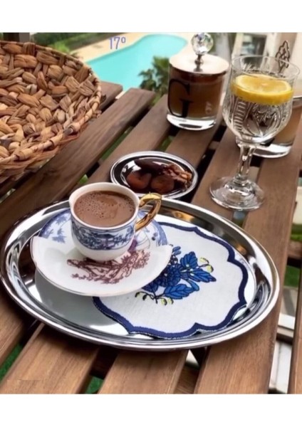 Çelik Servis Sunum Tepsisi Kahve Tepsisi 6 Adet