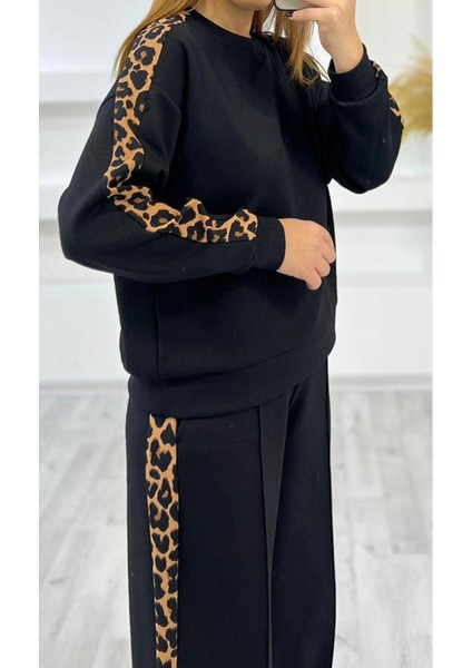 Modal Kumaş Yanı Leopar Şeritli Eşofman Takımı