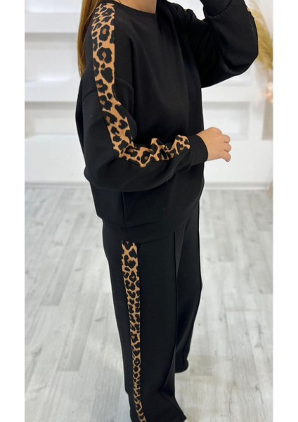 Modal Kumaş Yanı Leopar Şeritli Eşofman Takımı
