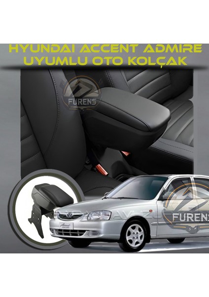 Hyundai Accent Admira 2000-2006 Uyumlu Kol Dayama ve Kolçak Sürgülü Bardaklıklı Ayarlanabilir Siyah Deri