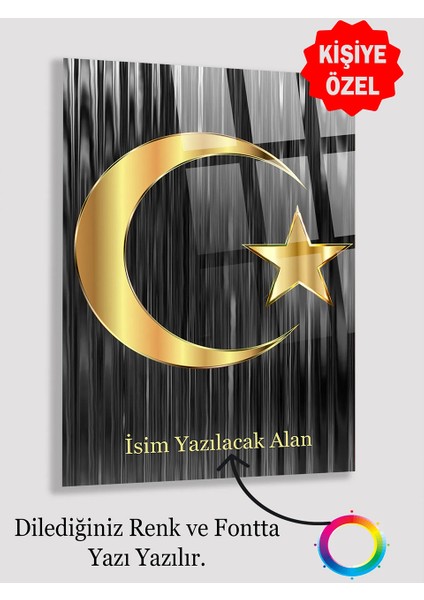 Kişiye Özel Gold Türk Bayrağı Cam Tablo Kırılmaz Lüks 4mm Cam Tablo Ev, Iş, Ofis si
