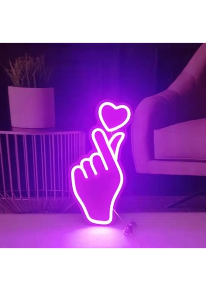 Kore Kalp Parmak Aşk Kalp Neon LED Işıklı Tablo