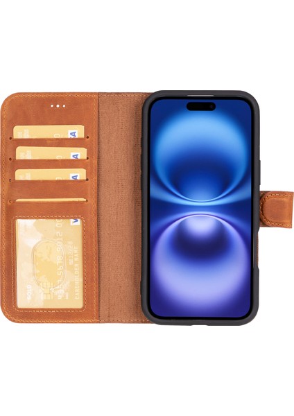 Apple iPhone 16 Plus Uyumlu Deri Cüzdanlı ve Kartlıklı Magsafe Telefon Kılıfı-Isim Yazılabilir modelleri
