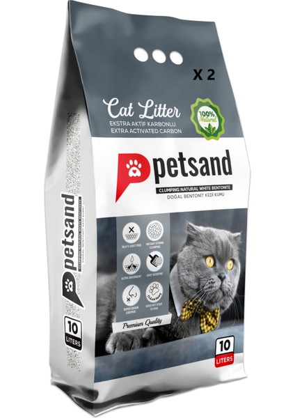 Aktif Karbonlu Kedi Kumu 10 Lt x 2 Adet