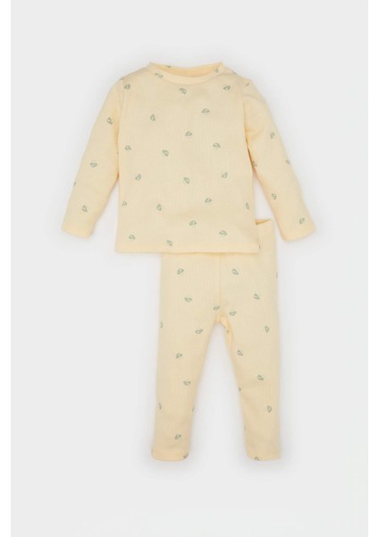 Kız Bebek Pijama Takımı Desenli Uzun Kollu Fitilli Kaşkorse Üst Beli Lastikli Uzun Alt D8294A5NS