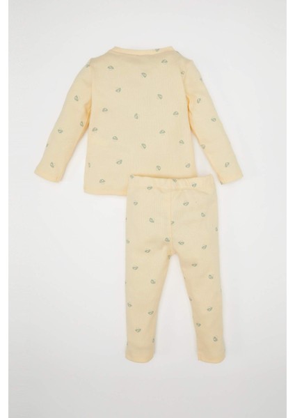 Kız Bebek Pijama Takımı Desenli Uzun Kollu Fitilli Kaşkorse Üst Beli Lastikli Uzun Alt D8294A5NS