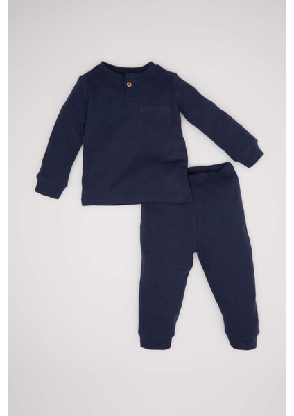 Erkek Bebek Pijama Takımı Uzun Kollu Waffle Üst Beli Lastikli Uzun Alt D6810A5NS