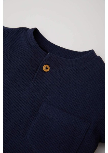 Erkek Bebek Pijama Takımı Uzun Kollu Waffle Üst Beli Lastikli Uzun Alt D6810A5NS modelleri