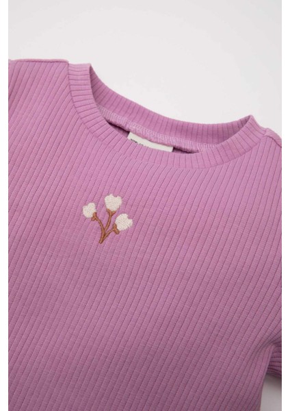 Kız Bebek 2'li Takım Çiçekli Fitilli Kaşkorse Uzun Kollu Tişört Tayt D6200A5NS