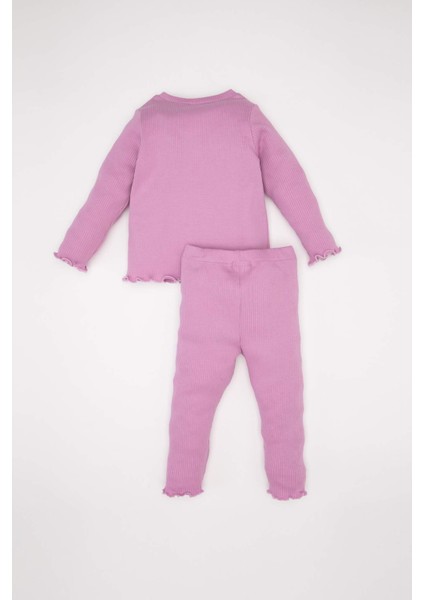 Kız Bebek 2'li Takım Çiçekli Fitilli Kaşkorse Uzun Kollu Tişört Tayt D6200A5NS