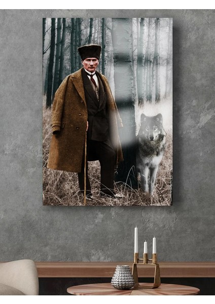 Ultra Yüksek Çözünürlüklü Kurt ve Atatürk Tablosu 4mm Kırılmaz Cam Tablo Ev, Salon, si