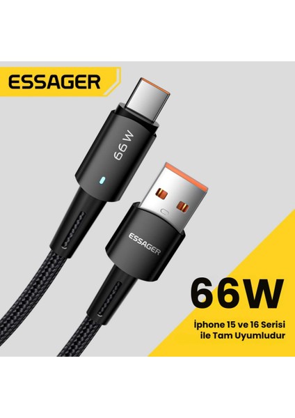1 Metre 66W 6A USB To Type-C Süper Hızlı Data Şarj Kablosu Ultra Dayanıklı Şarj ve Data Kablosu