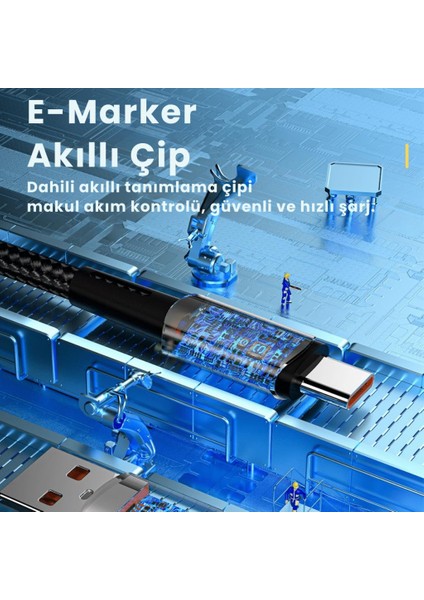 1 Metre 66W 6A USB To Type-C Süper Hızlı Data Şarj Kablosu Ultra Dayanıklı Şarj ve Data Kablosu