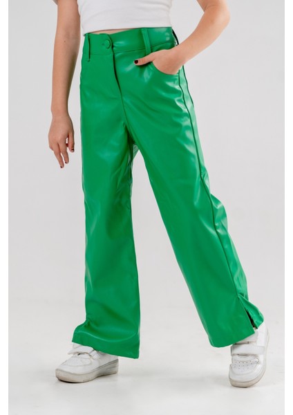 Kız Çocuk Yırtmaçlı Deri Pantolon 2530