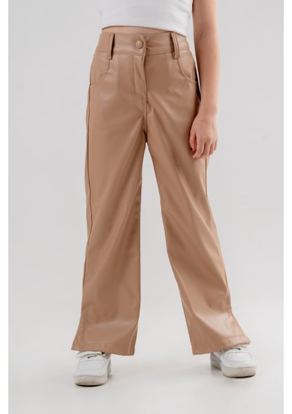 Kız Çocuk Yırtmaçlı Deri Pantolon 2530