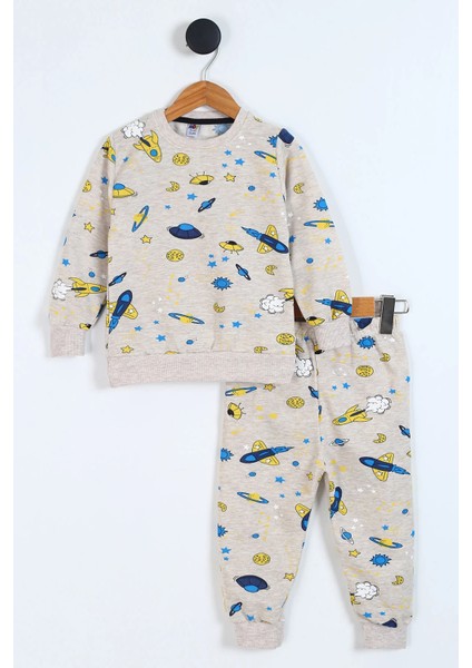 Erkek Çocuk Şardonlu Pijama Takımı Gezegen Baskılı Şardonlu Erkek Çocuk Pijama Takım