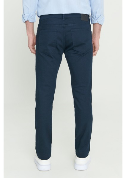 Erkek Lacivert 360 Derece Her Yöne Esneyen Slim Fit Dar Kesim Diyagonal Esnek Desenli Pantolon