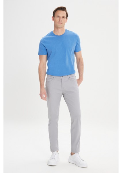 Erkek Gri 360 Derece Her Yöne Esneyen Slim Fit Dar Kesim Diyagonal Esnek Desenli Pantolon