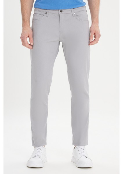 Erkek Gri 360 Derece Her Yöne Esneyen Slim Fit Dar Kesim Diyagonal Esnek Desenli Pantolon
