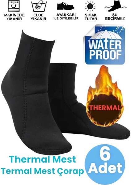 6'lı Unisex Su ve Rüzgar Geçirmez Soğuğa Dayanıklı Termal Mest Termal Çorap