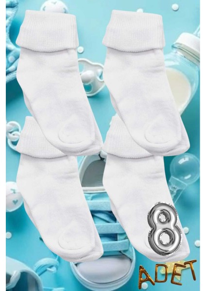 Organik Pamuklu Dört Mevsim 8'li Bebek Çorabı Beyaz Bebek Çorap modelleri
