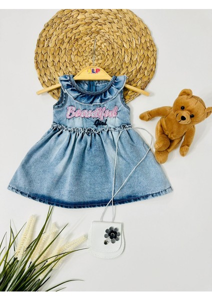 Beautuful Çanta Detaylı Önden Düğmeli 2li Kot Elbise - Pembe