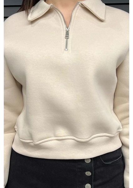 Polo Yaka Yarım Fermuarlı Üç Iplik Şardonlu Sweatshirt modelleri
