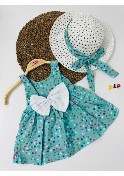 Hat And Spotted Themed 2 Parça Elbise Set Kız Takım Turkuaz fiyatları