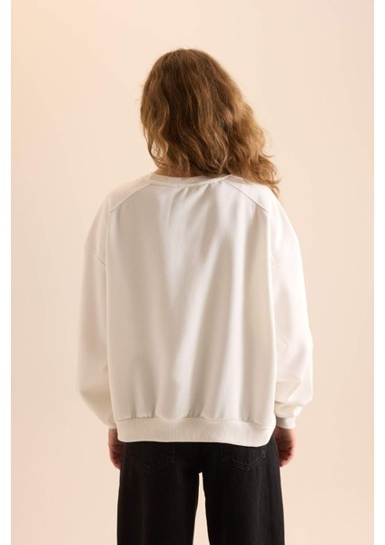Coool Oversize Geniş Kalıp Bisiklet Yaka Basic Düz Kalın Sweatshirt D9022AXNS