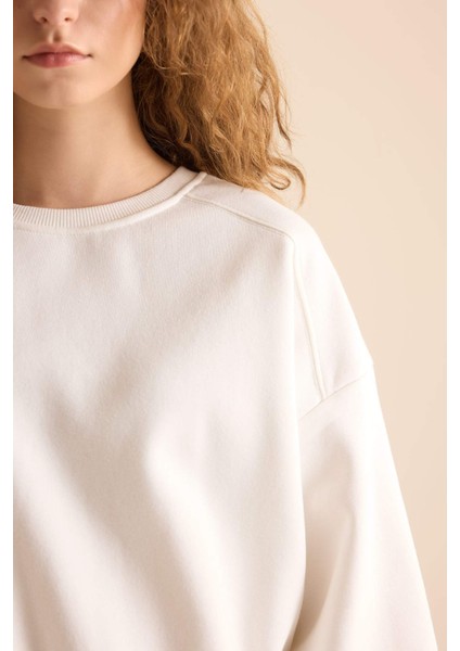 Coool Oversize Geniş Kalıp Bisiklet Yaka Basic Düz Kalın Sweatshirt D9022AXNS