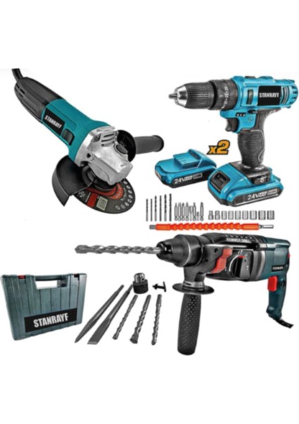 Alman Ultra 3 Lü Set 3800 W Taşlama + 4200 W Kırıcı Hilti + 58 V Setli Şarjlı Matkap