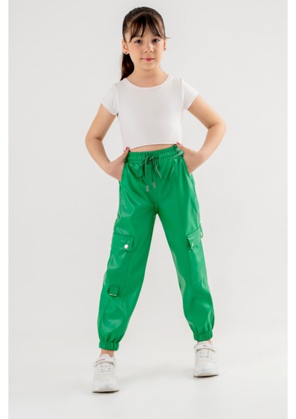 Kız Çocuk Paçası Lastikli Deri Pantolon 2533 fiyatları