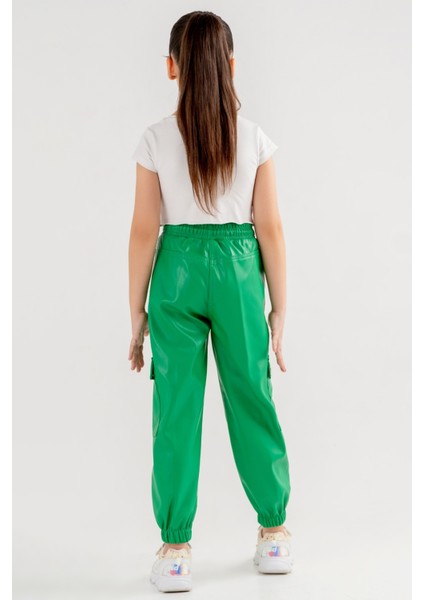 Kız Çocuk Paçası Lastikli Deri Pantolon 2533 modelleri