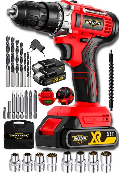 Alman Darbeli 58 Vf 10 Ah Bakır Sarglı 2x Akülü 27 Parça Setli Akülü Şarjlı Vidalama Matkap