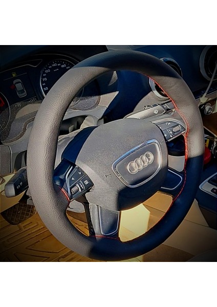 Dikişli Direksiyon Kılıfı Siyah Deri Kırmızı Dikişli A.udi A3 Için