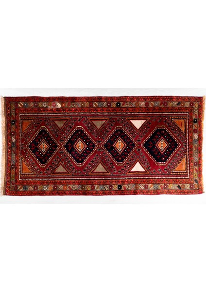 95 x 190 cm Kırmızı Renkli Nostaljik Yün Halı Oturma Odası Için