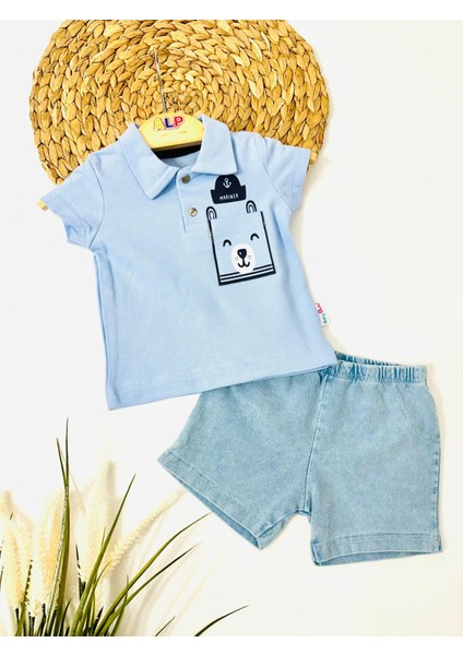 Mariner Bear Thısort ve Örme Kot Şortlu 2li Takım - Mavi