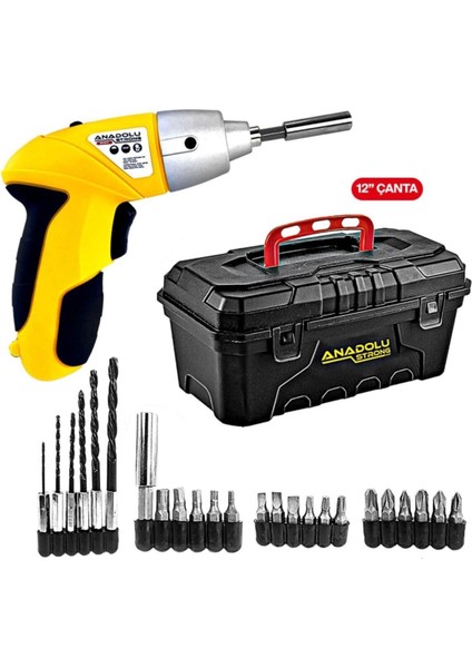 2 Yıl Anadolustrong SCR17 26 Parça Şarjlı Vidalama Matkap ve 12" Taşıma Çantası 2 Volt 1 3.5 - 3.9