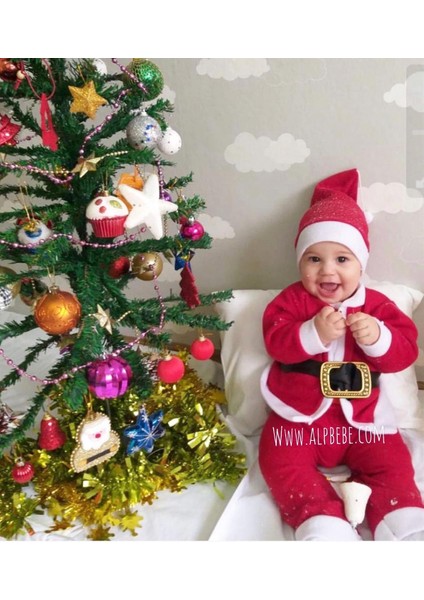 Yeni Yıl Konsepti Gömlek Pantolun Şapka Kemer 4 Lü Set-Kırmızı