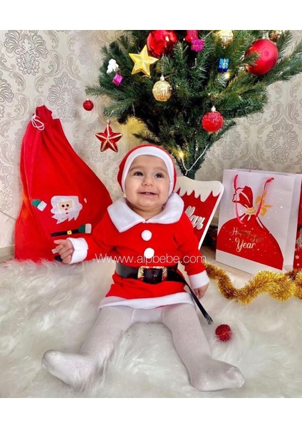 Yeni Yıl Konsepti Elbise Şapka Kemer 3 Lü Set-Kırmızı