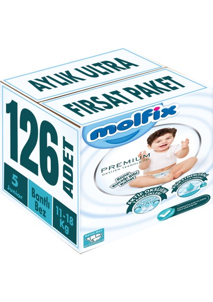 Premium Bebek Bezi Beden:5 (11-18kg) Junior 126 Adet Aylık Ultra Fırsat Paket
