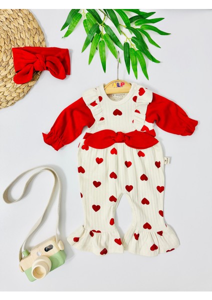 Pennsylvanya Kalp Detaylı 2li Tulum Set - Kırmızı