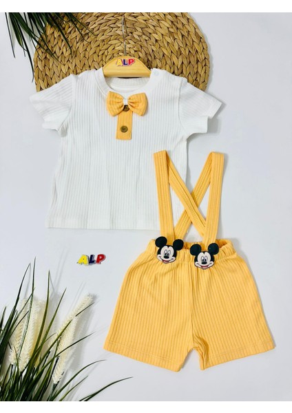 Mickey Kaşkorse Şort Salopet Bady Set -Sarı