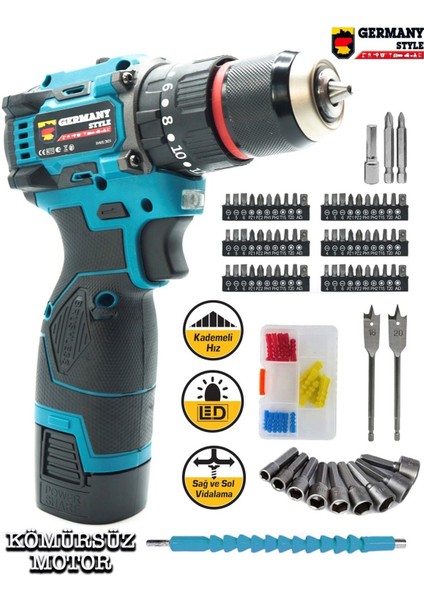 Alman Ms-84 Pro-Es Kömürsüz Darbeli 84 Parça Matkap Akülü Vidalama fiyatları