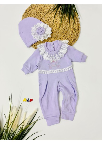 Olga Dantel Detaylı Tulum Set-Lila