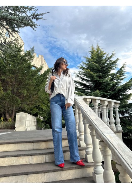 Tasarım Işlemeli Oversize Gömlek
