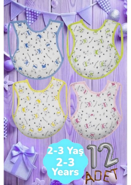 Bebek % 100 Cotton Arkası Muşambalı Su Geçirmez Renkli Mama Önlüğü 12'li Set 2-3 Yaş fırsatları